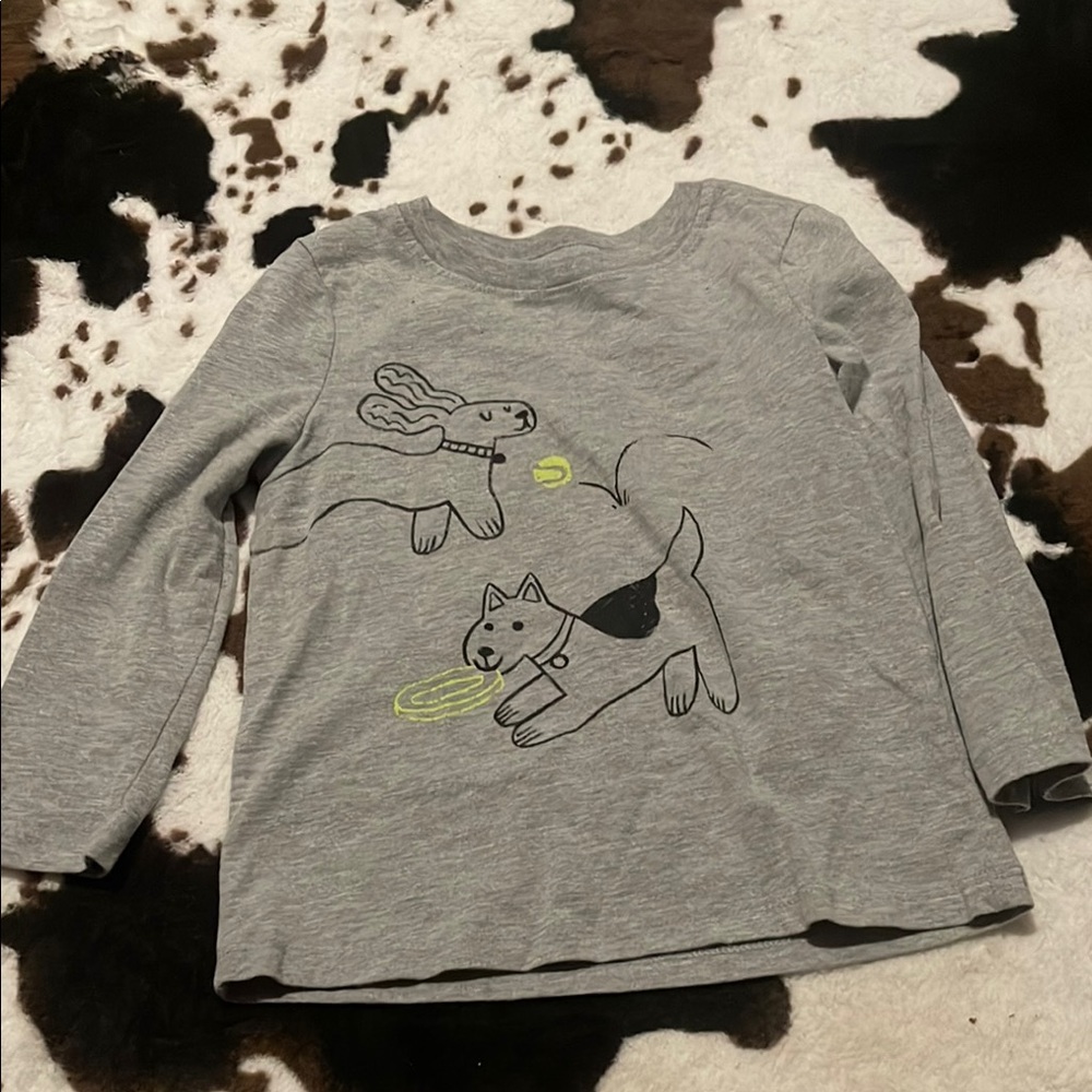Gray Kids' Long Sleeve Shirt with Dog Print
